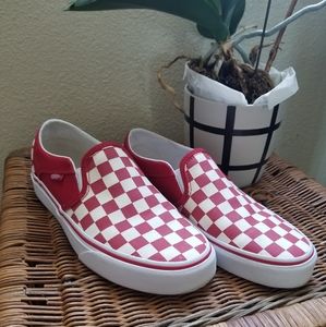 VANS red checkered slip ons